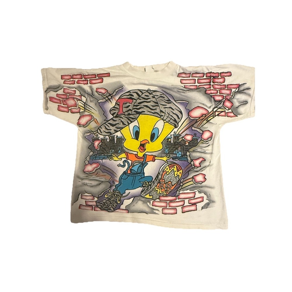 Vintage T Shirt 90s Looney Tunes Freeze All Over Print Tweety Bird Youth Large